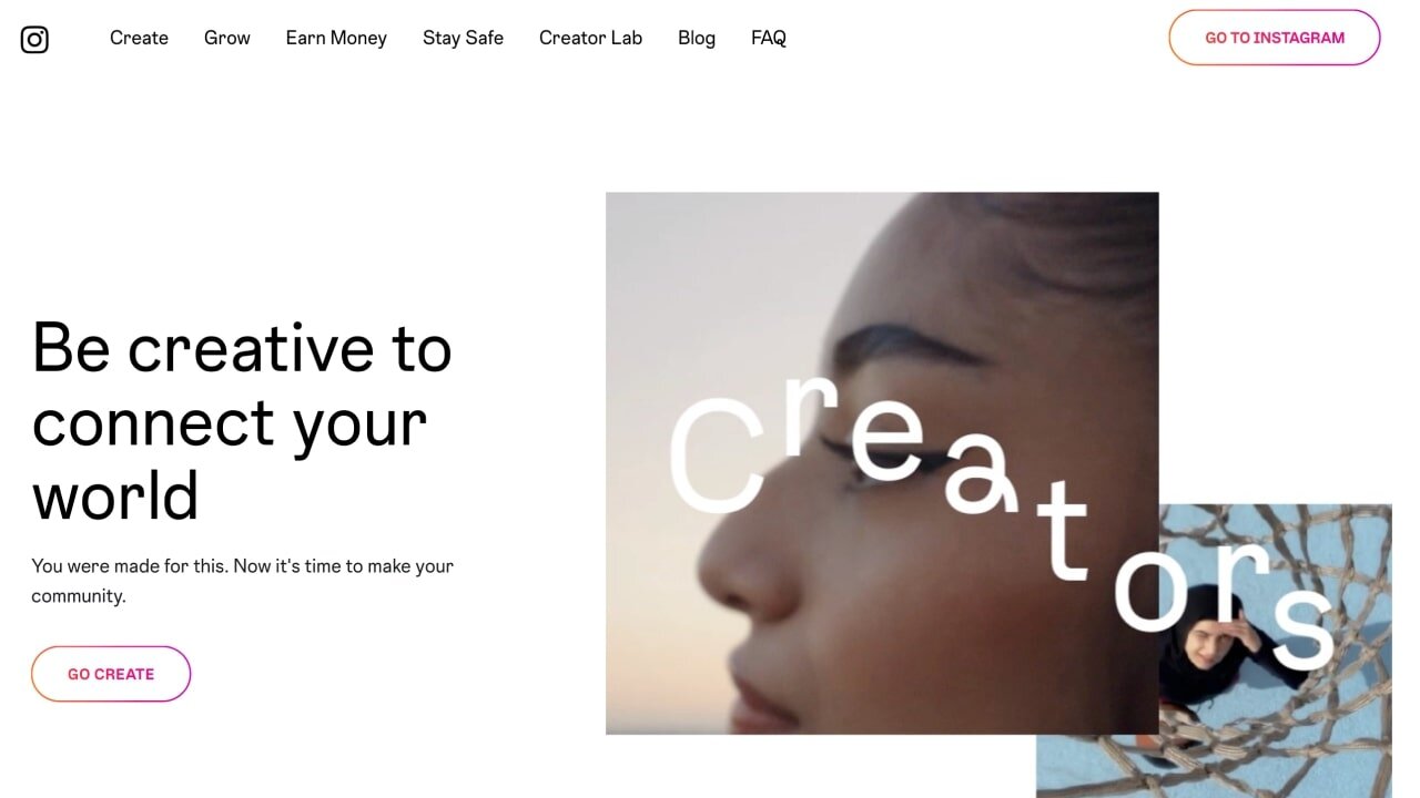 An Instagram Creators website interface.