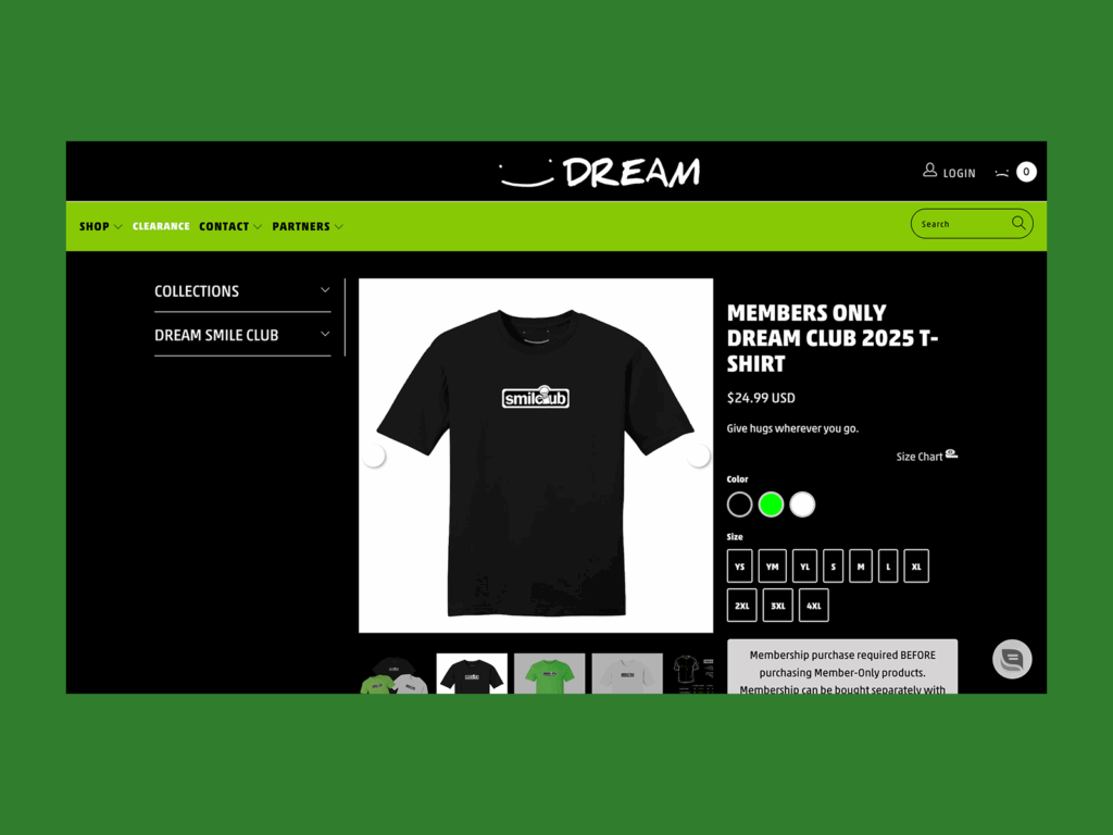 DREAM online store screenshot mockup.