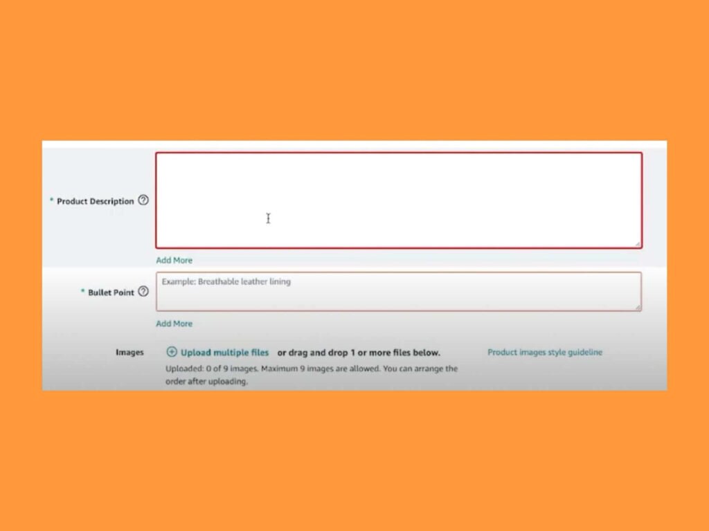 Section for product description, bullet points, and images.