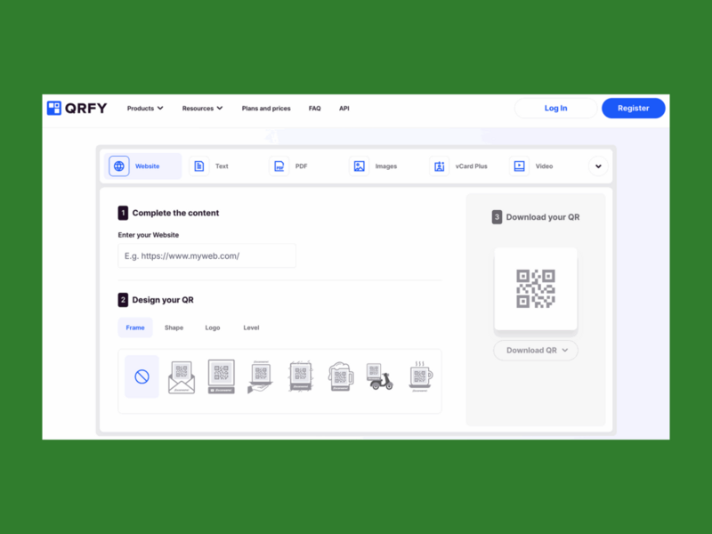 QRFY’s homepage hero section screenshot mockup as an example of a top saas company.