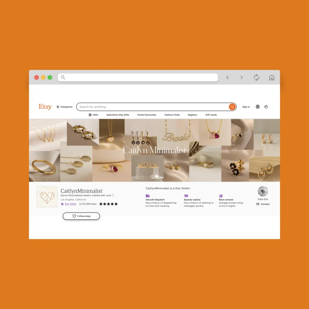 CaitlynMinimalist Etsy shop hero section screenshot.