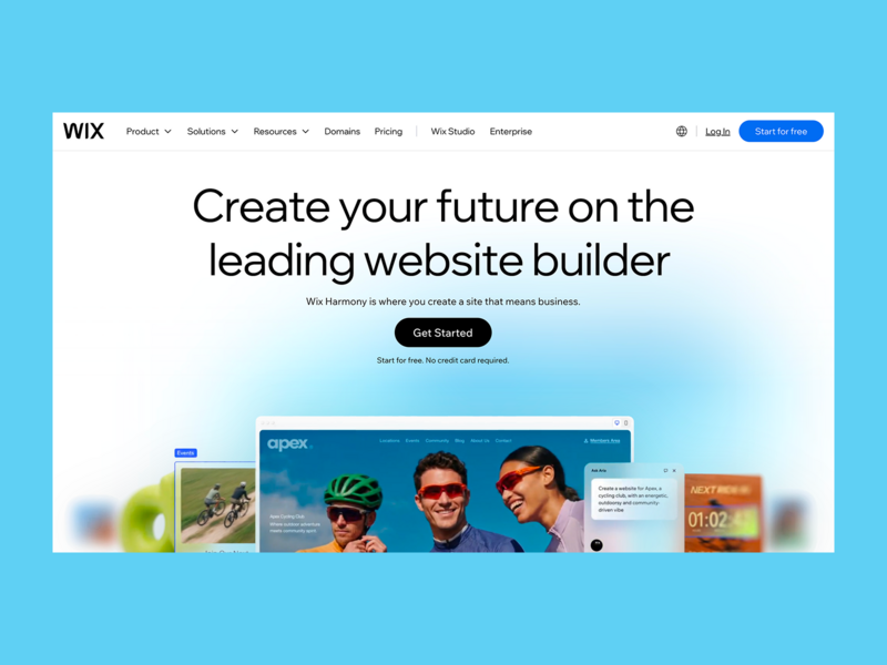 Wix homepage hero section screenshot mockup.