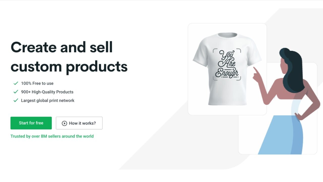 Printify's homepage prompting visitors to sign up for free.