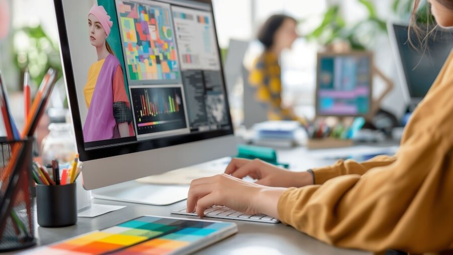 A person creating design elements on the screen.