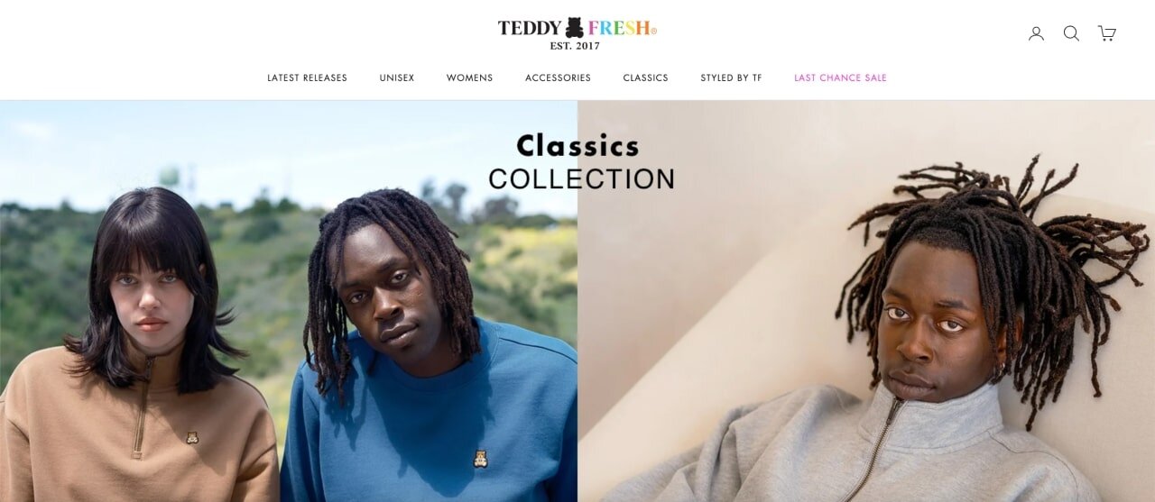 The homepage of the Teddy Fresh Shopify store