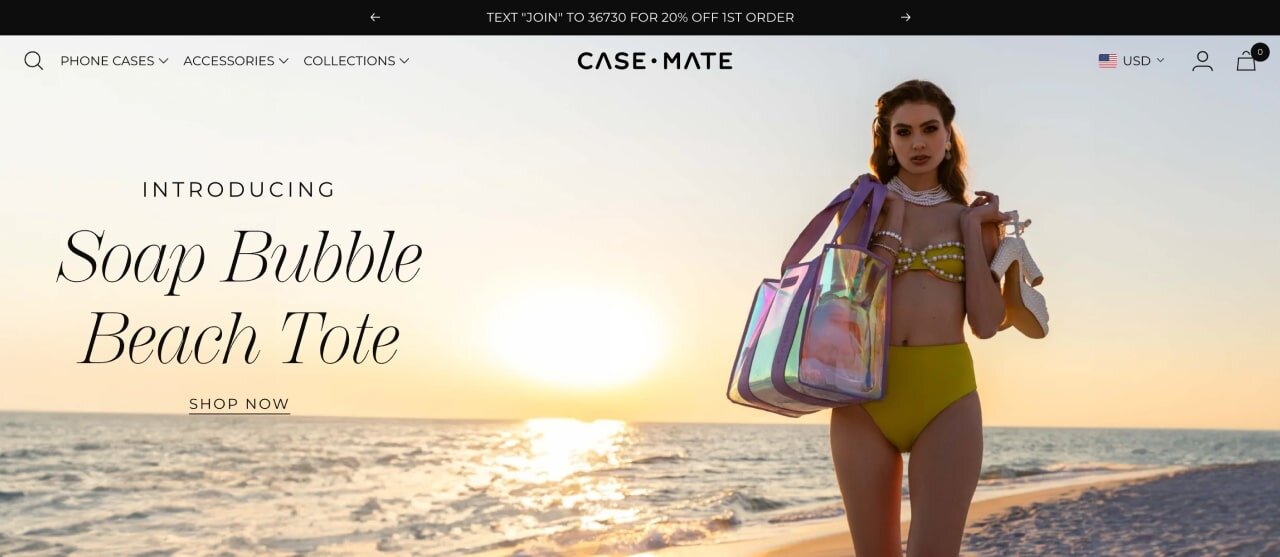 The homepage of the Case-Mate Shopify store
