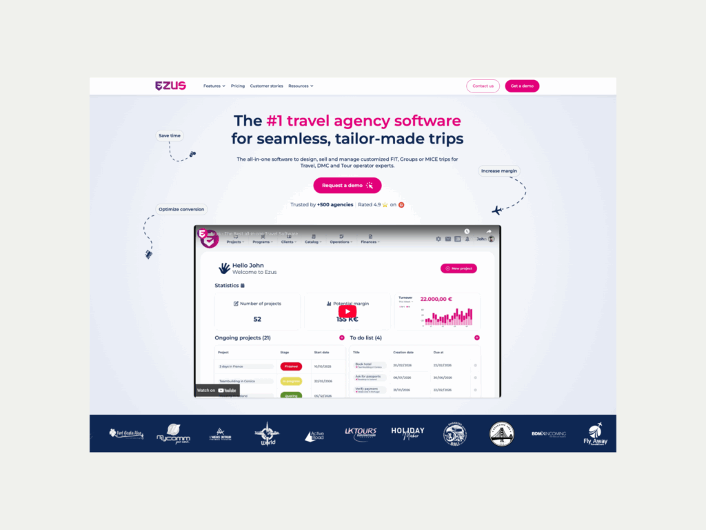 A screenshot of the Ezus landing page.