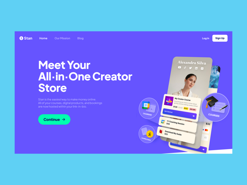 Stan Store homepage hero section screenshot mockup.