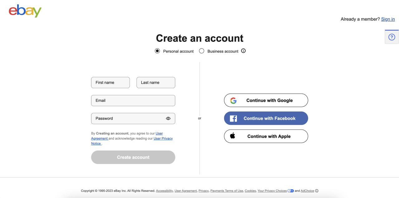 Register an eBay Seller Account