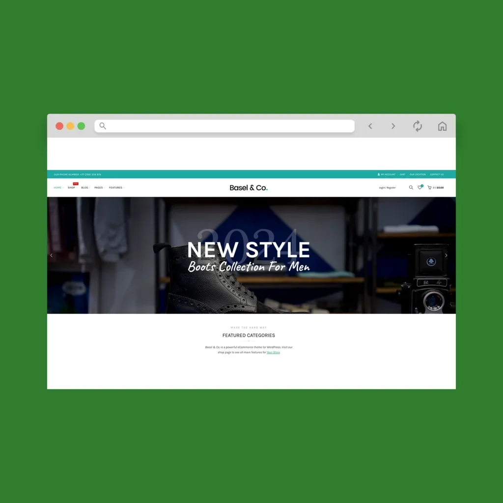 A screenshot mockup of the best WooCommerce theme example (paid): Basel