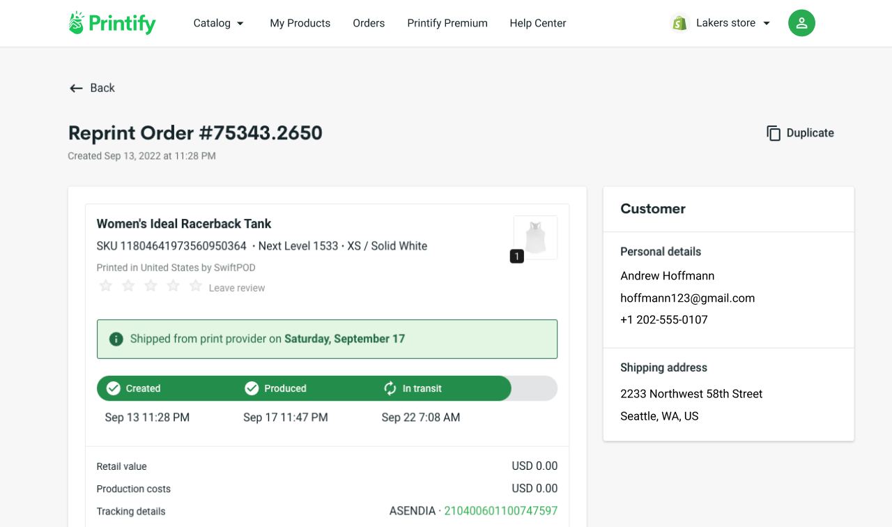 Example of a Reprint order page.