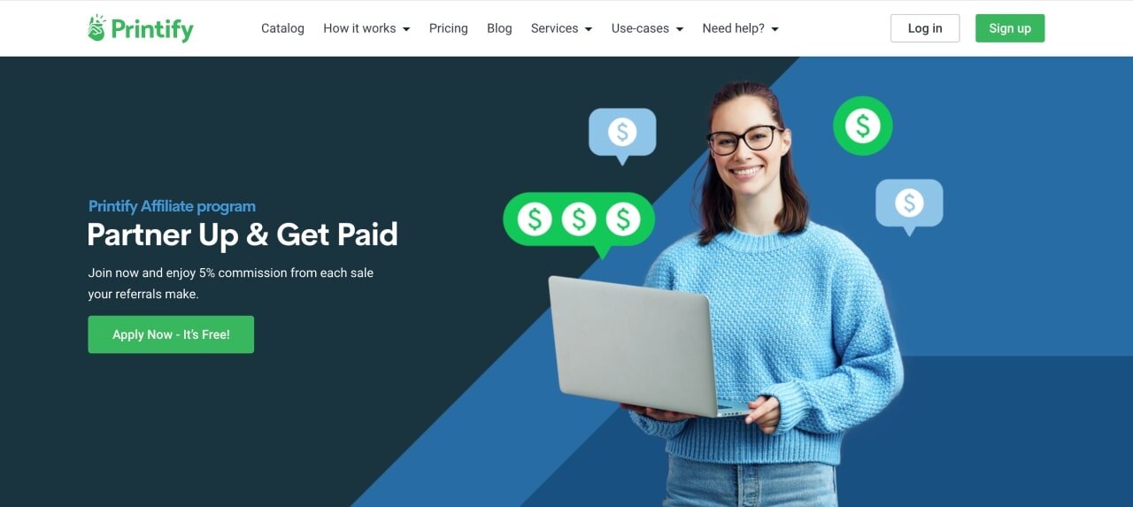  Hero section screenshot of the Printify Affiliate Program page.