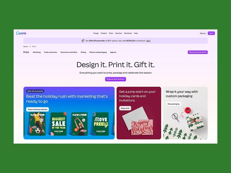 Printify homepage with a print-on-demand headline and custom products.