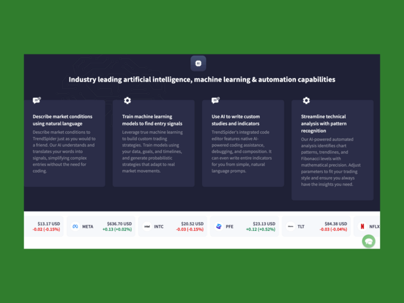 A screenshot of the landing page of the Trend Spider landing page.