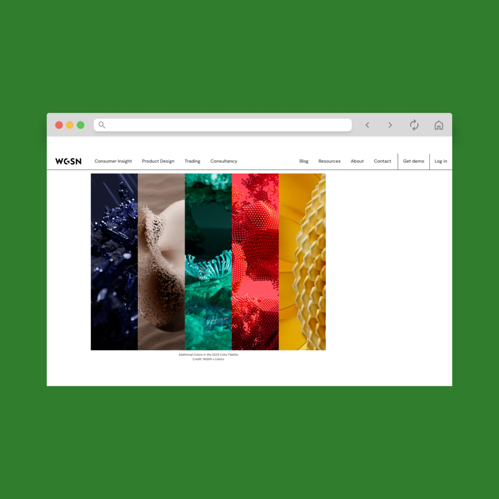 A screenshot of the WGSN and Coloro color palette 2025.