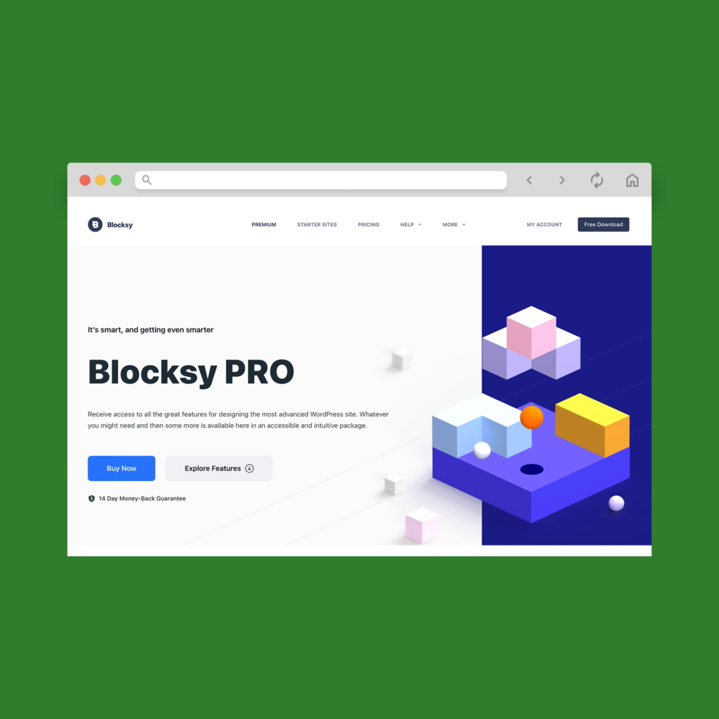 A screenshot mockup of the best WooCommerce theme example (paid): Blocksy Pro