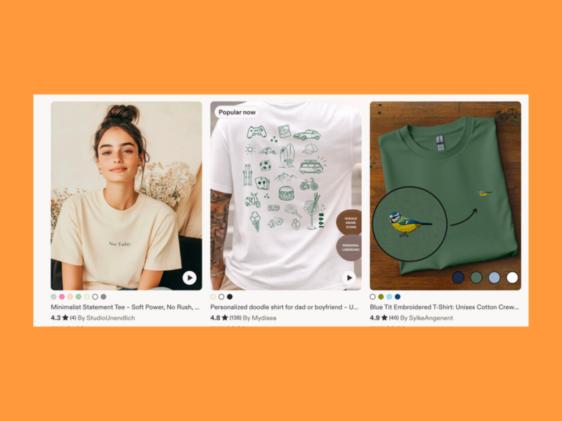 A screenshot with minimalist apparel on Etsy.
