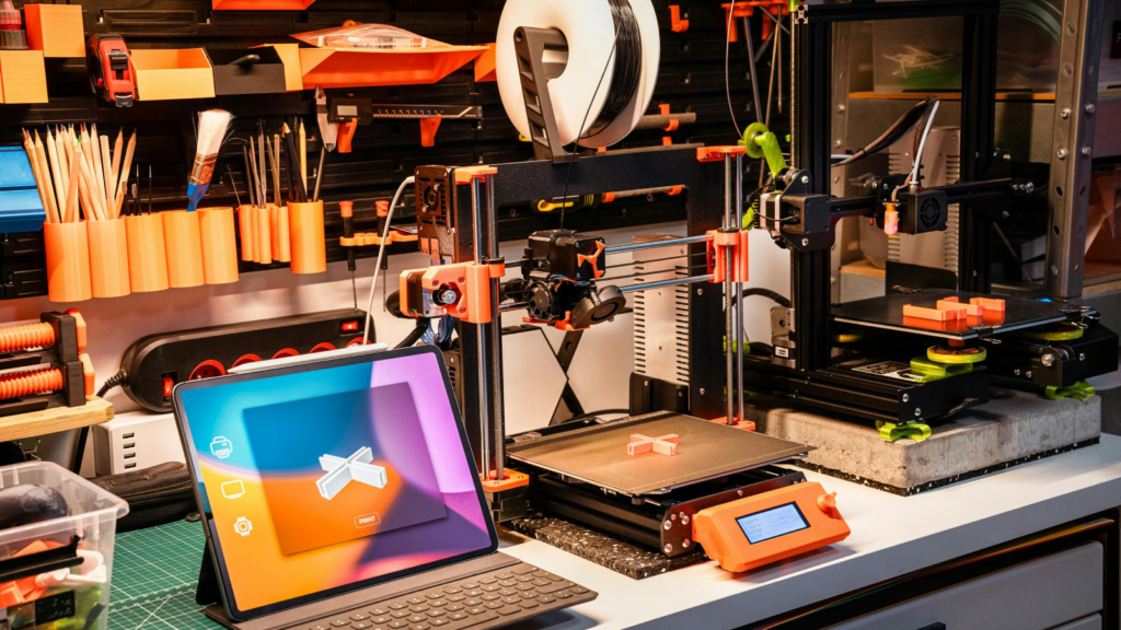 A 3D printer is being set up in order to print something.