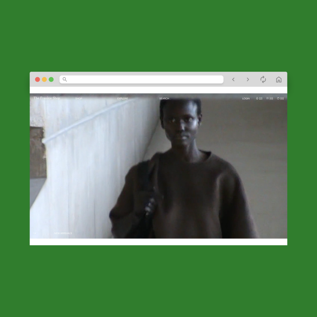 The Frankie Shop homepage hero section screenshot mockup as a Shopify clothing store example.