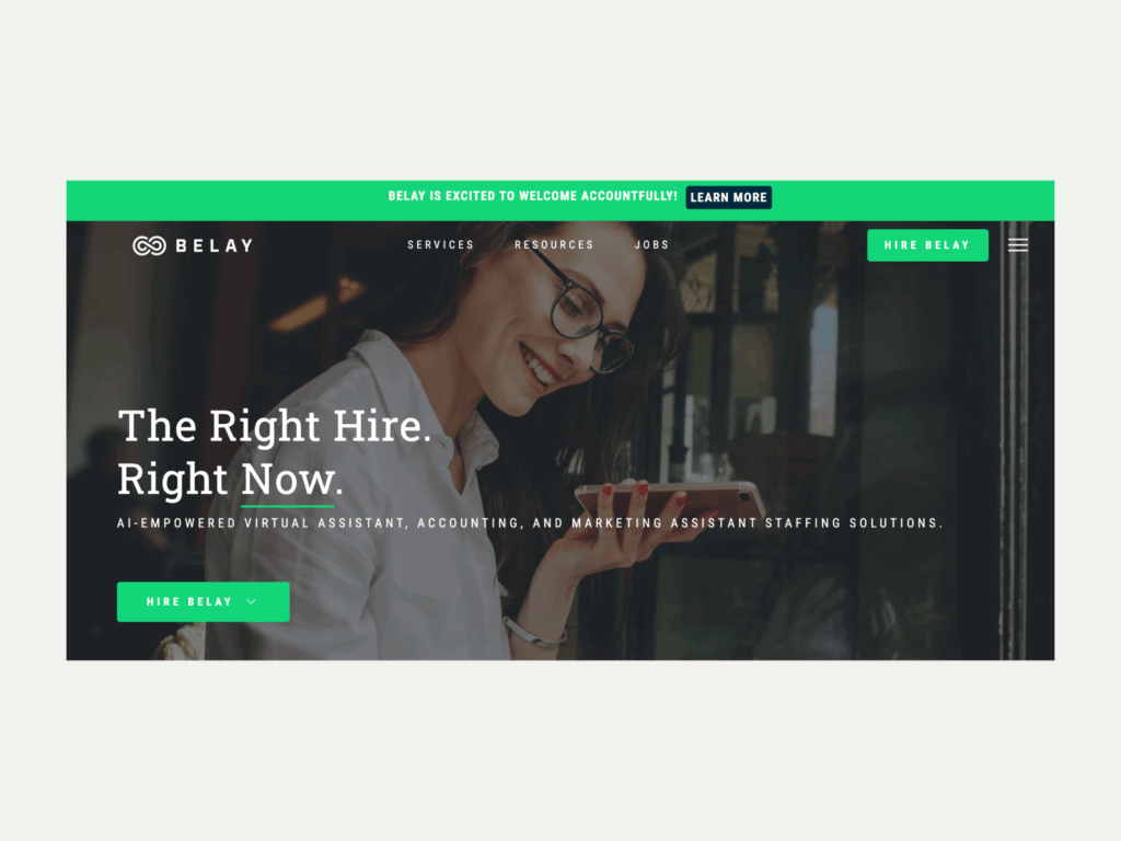 A screenshot of the Belay landing page.
