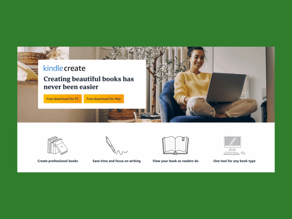 A screenshot of the Kindle create landing page.
