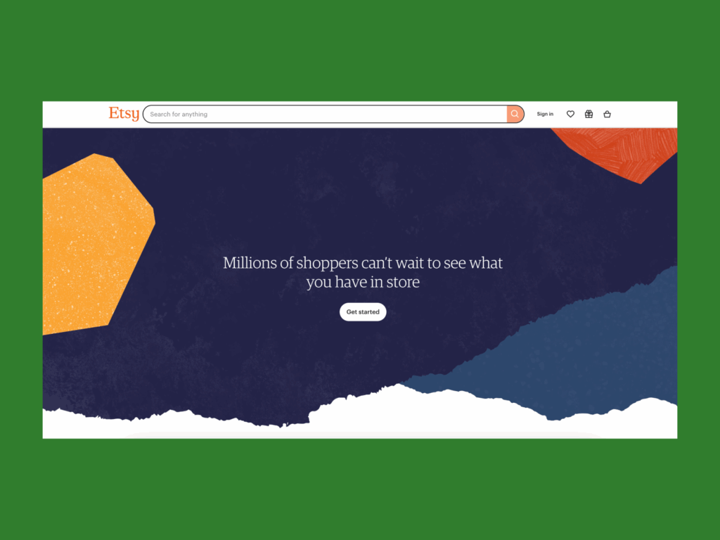 A screenshot of the Etsy landing page.