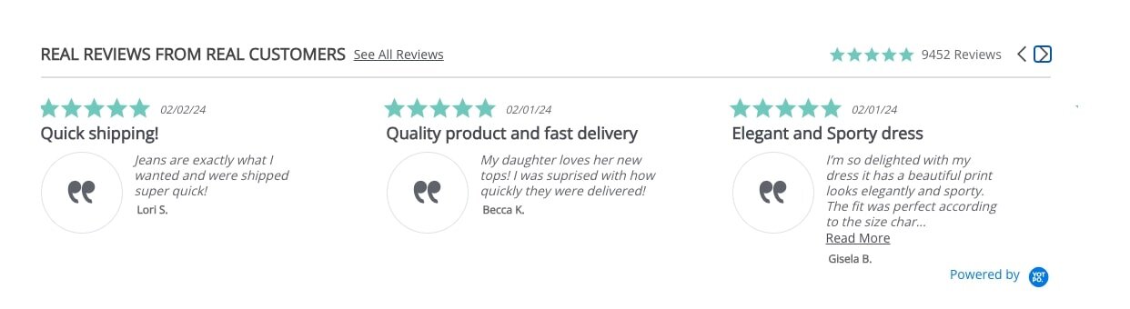 Shop the Mint homepage showing a slider of customer reviews, many of which mention fast delivery.