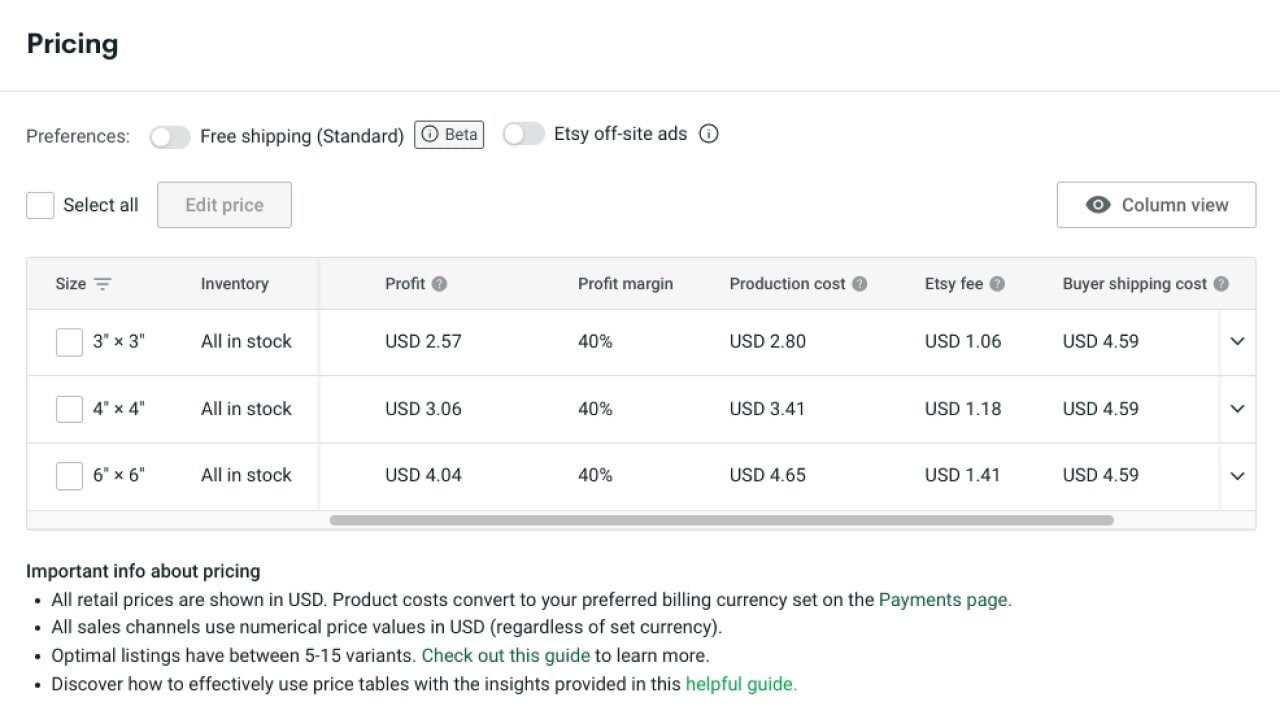 Pricing section of a product listing for a custom magnet.