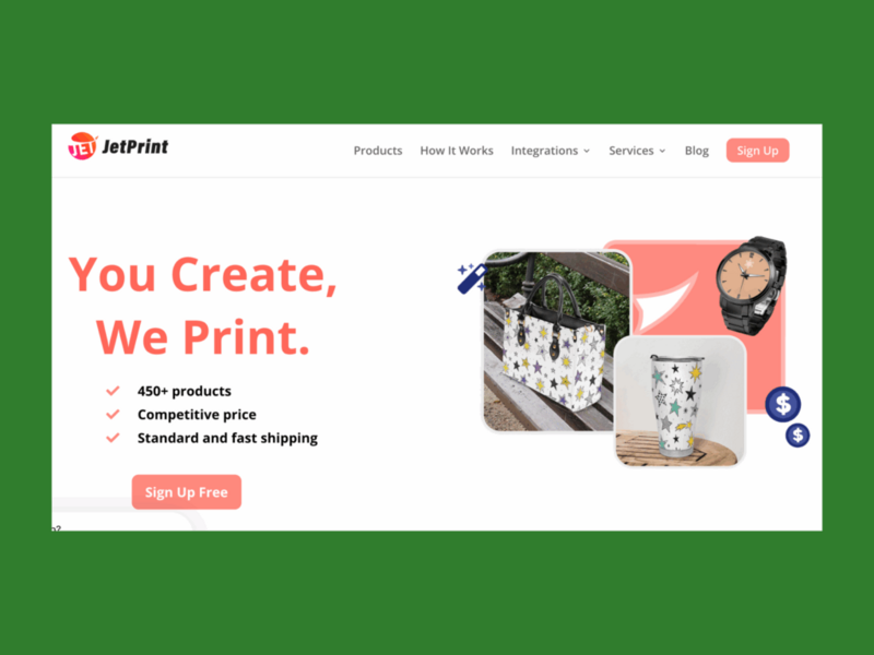A screenshot of the JetPrint landing page.