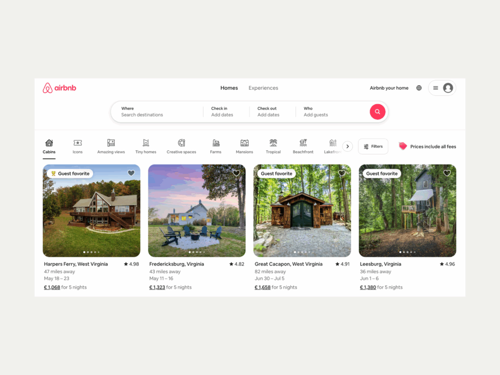 A screenshot of the Airbnb landing page.