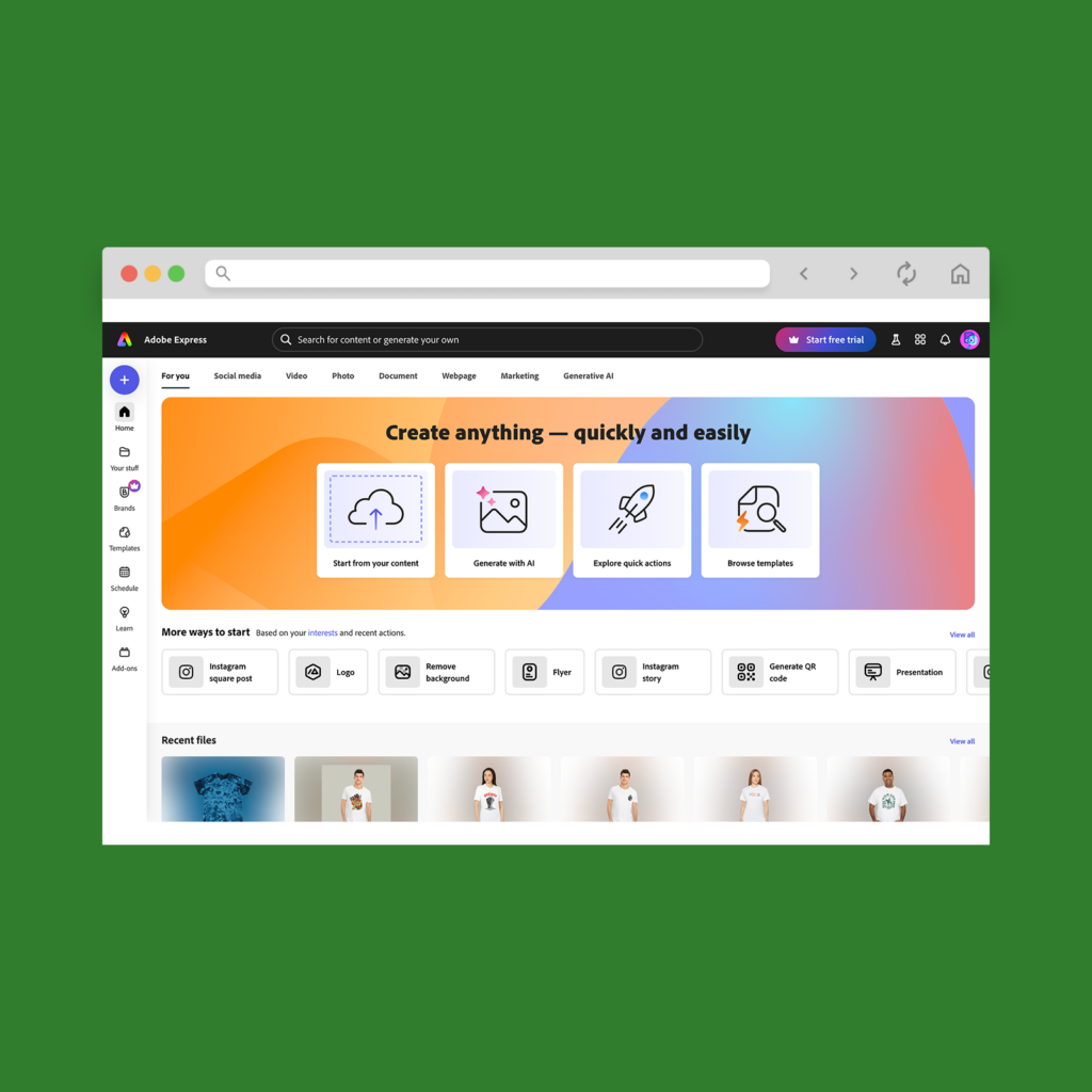 A screenshot mockup of the Adobe Express user interface.
