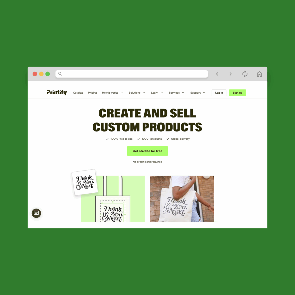 A screenshot mockup of Printify’s homepage hero section.