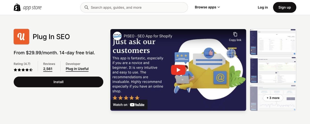 Shopify SEO apps: Plug In SEO (PISEO).