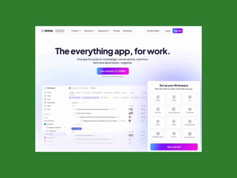 ClickUp’s homepage hero section screenshot mockup as an example of a top saas company.