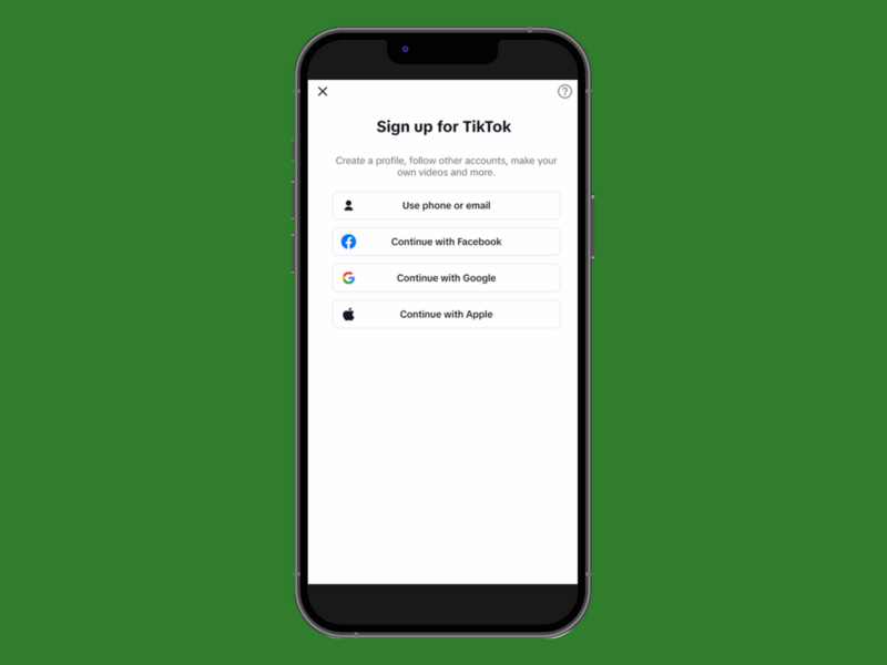 A screenshot mockup of TikTok’s sign-up page.