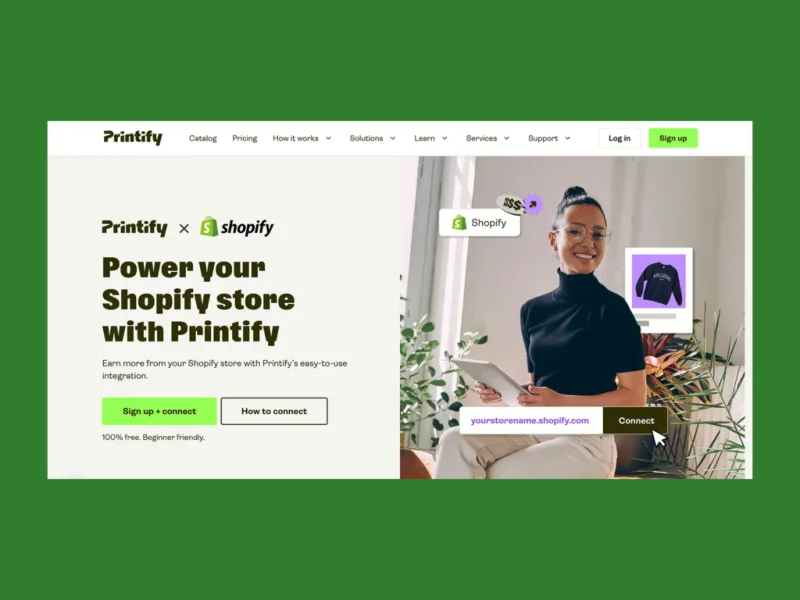 Screenshot mockup with Printify’s homepage.