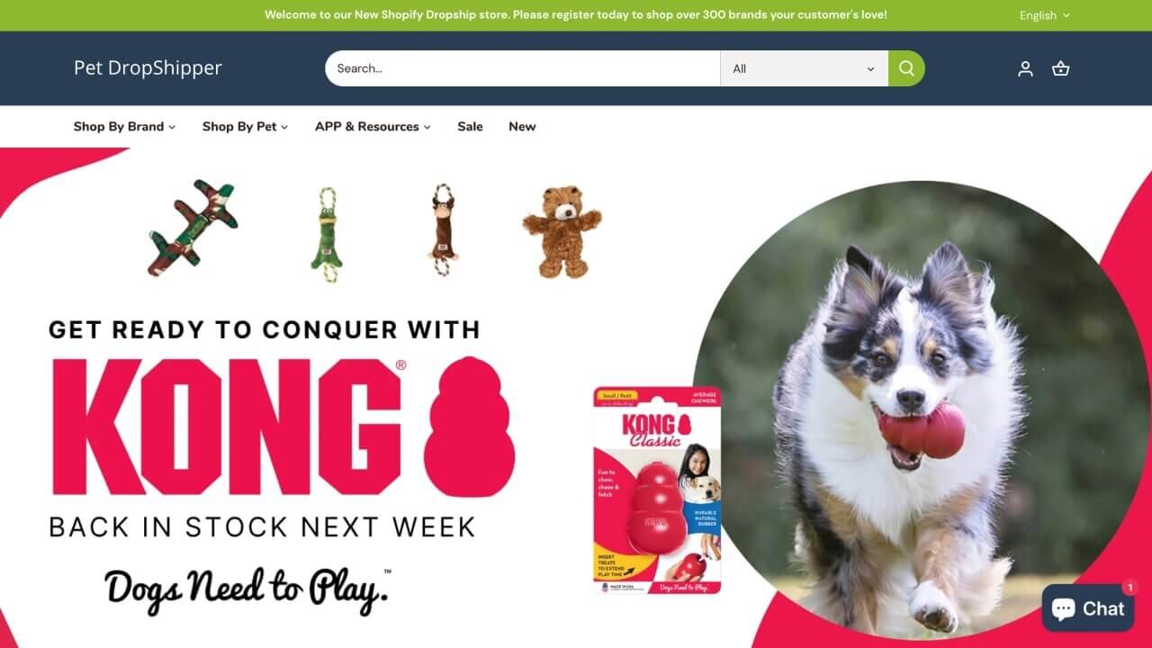 Pet DropShipper pet product dropshipping store homepage hero section screenshot.