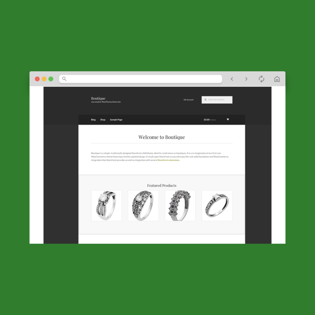 A screenshot mockup of the best free WooCommerce theme example: Boutique