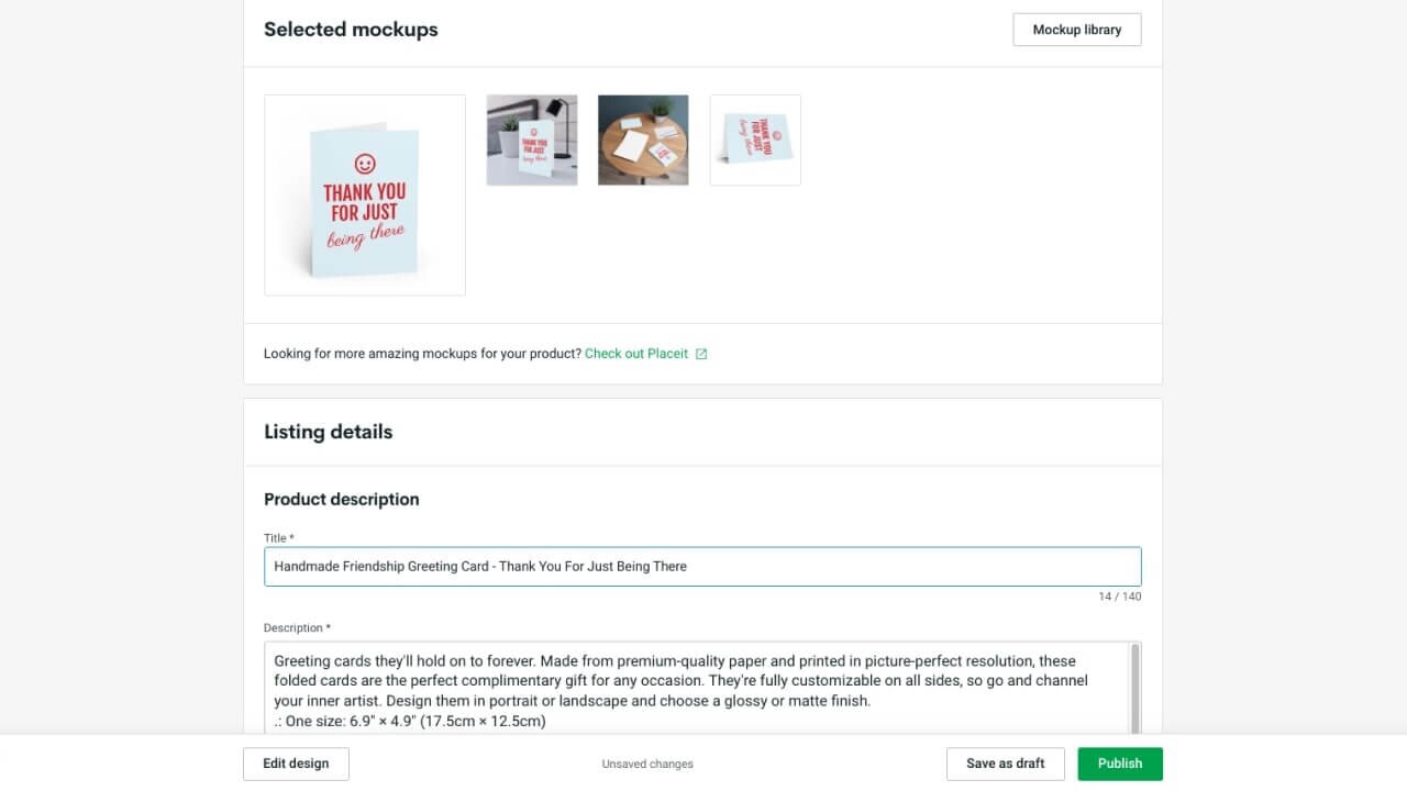 Printify's product listing detail editing view.