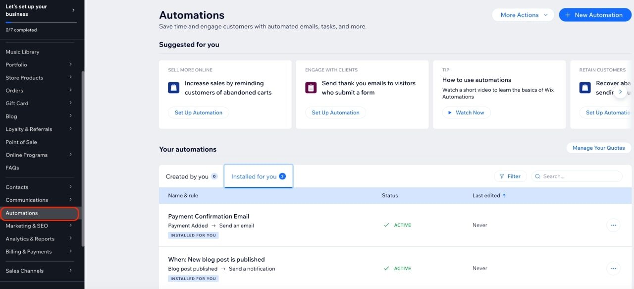 Wix automations