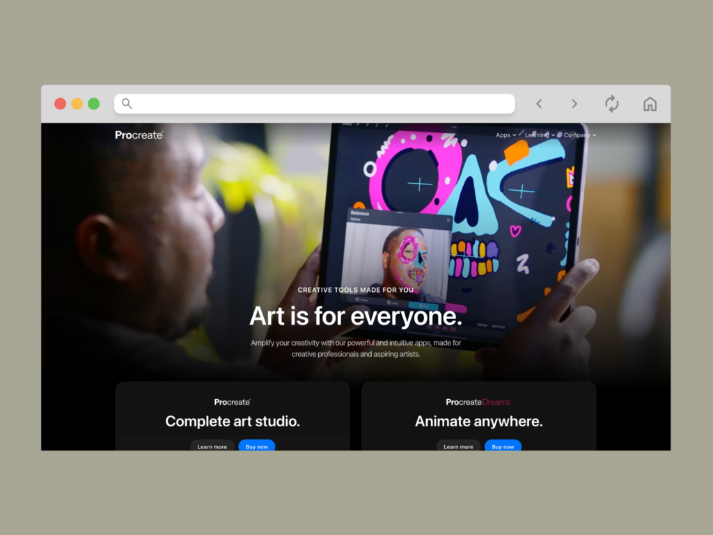 A screenshot of the Procreate landing page.
