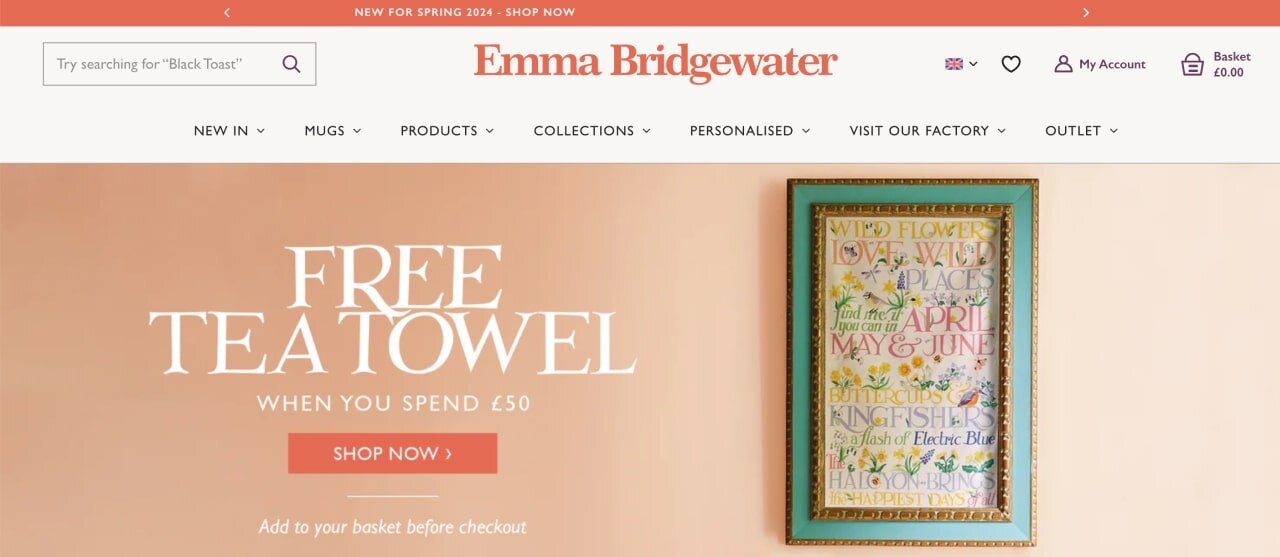 The homepage of the Emma Bridgewater Shopify store