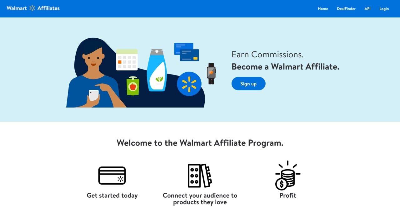 Walmart Affiliates page hero section screenshot.