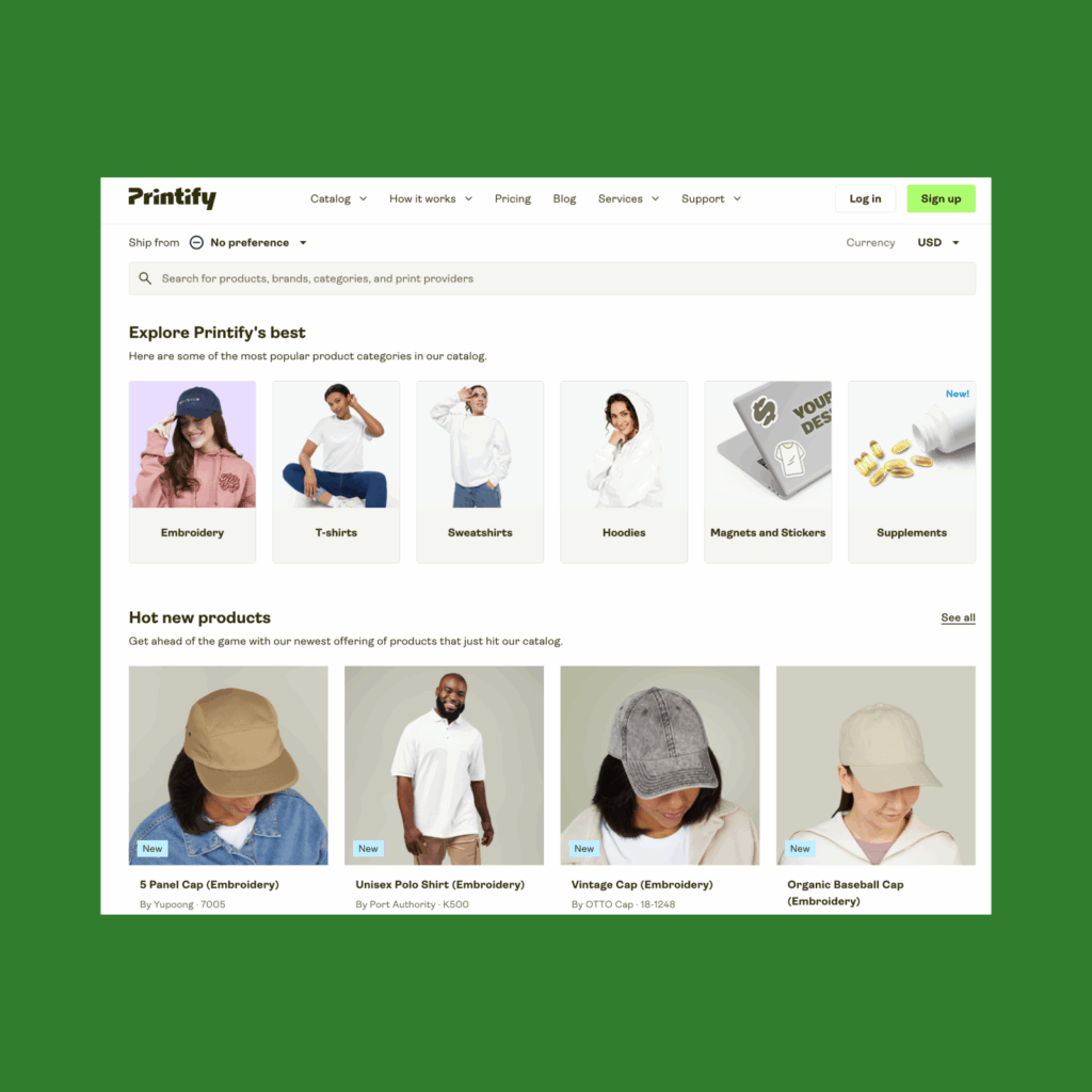 A screenshot of the Printify catalog page.