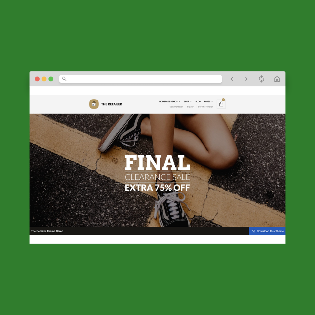 A screenshot mockup of the best WooCommerce theme example (paid): The Retailer