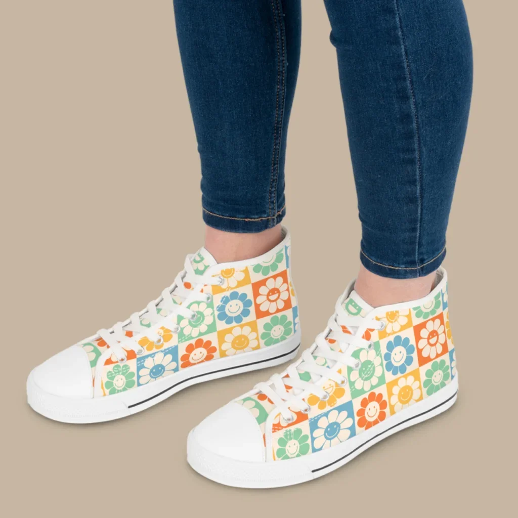A mockup image of custom shoes as an example of a trending product to sell online.