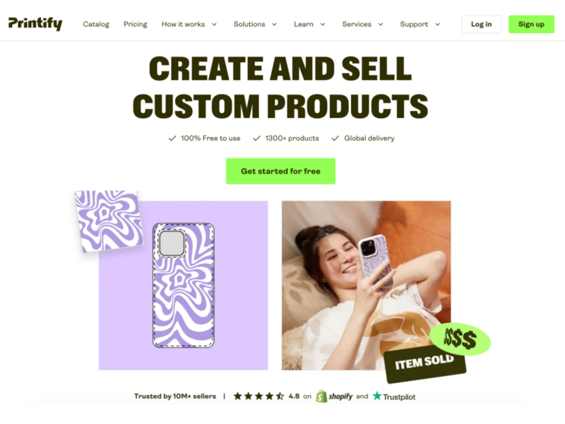 A screenshot of the Printify landing page.