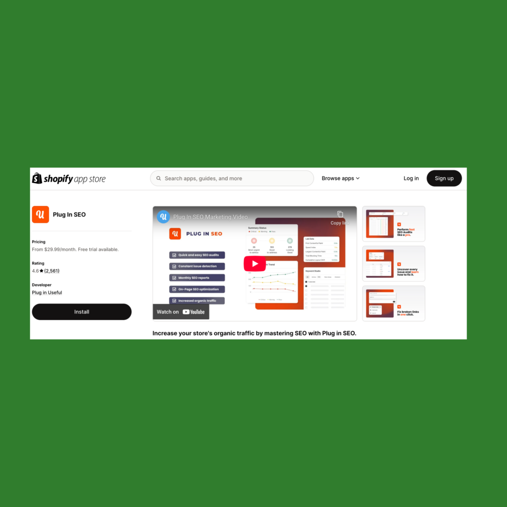 A screenshot of Plug in SEO.