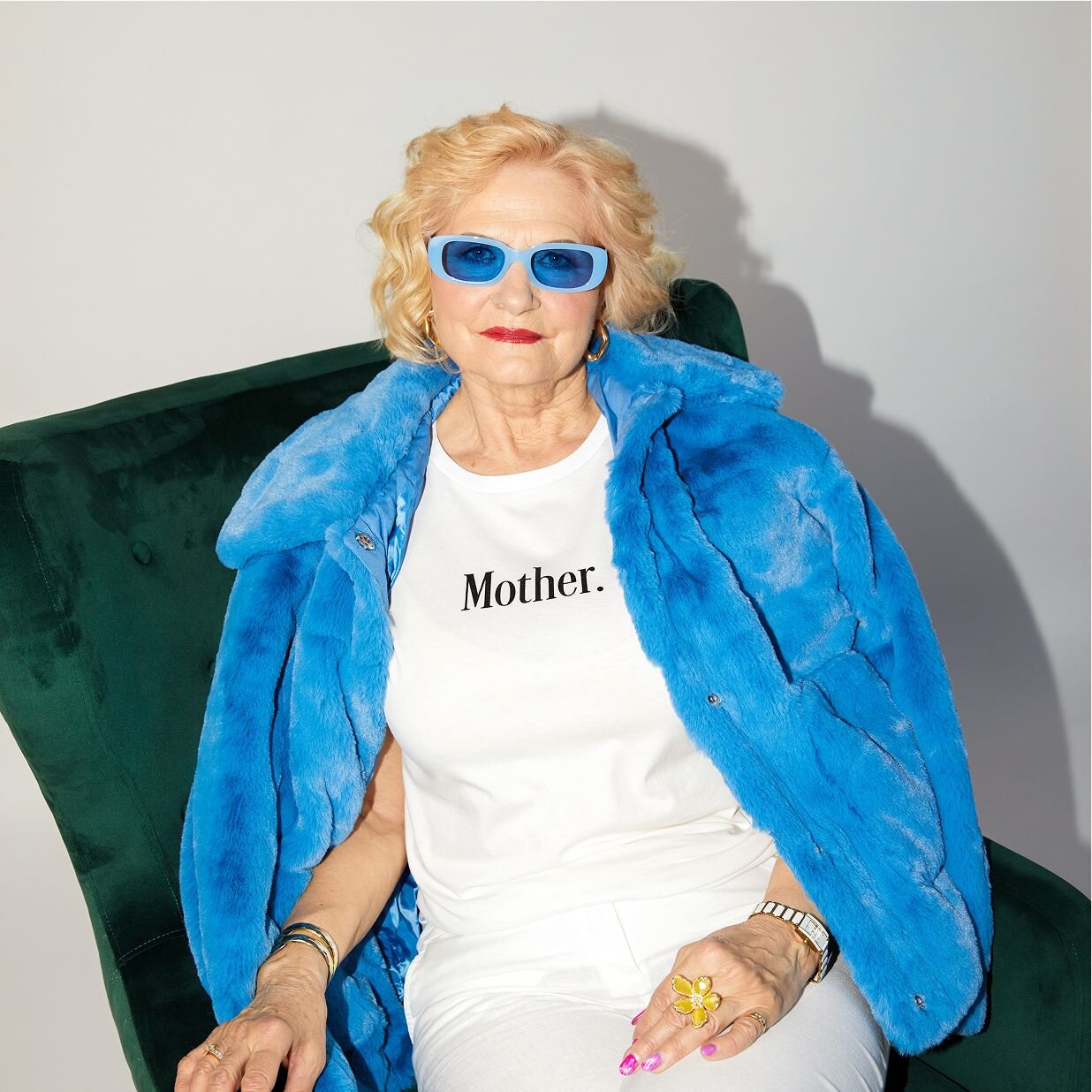 Woman wearing a Mother t-shirt
