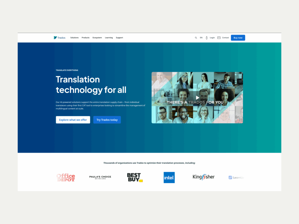 A screenshot of the Trados landing page.